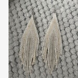 NWT long beaded white, silver earrings